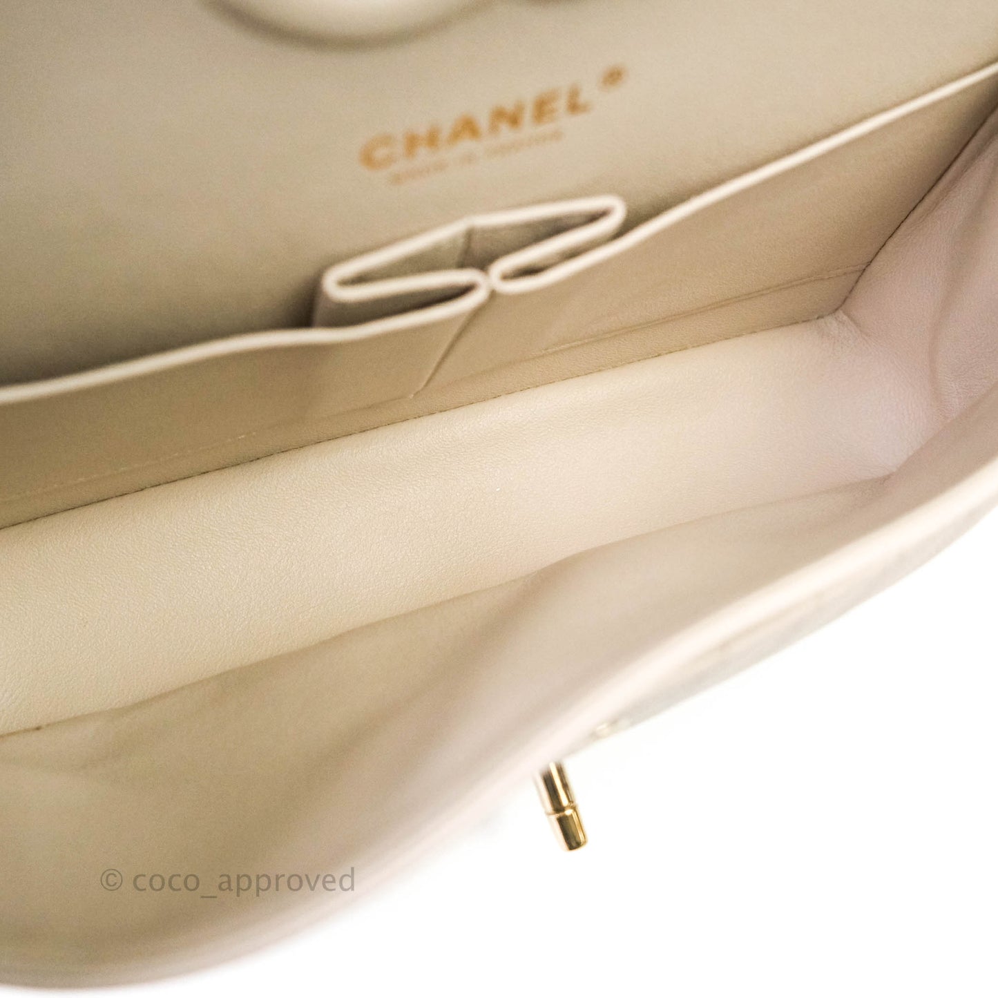 Chanel Classic M/L Medium Double Flap Chevron Ivory Caviar Gold Hardware