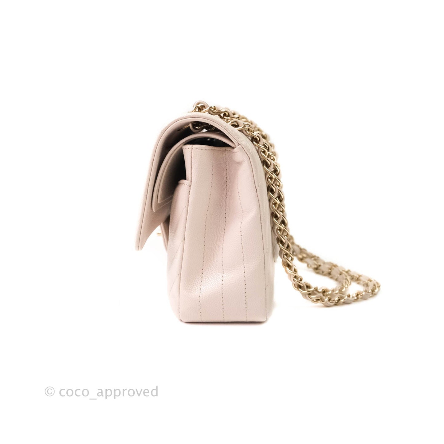 Chanel Classic M/L Medium Double Flap Chevron Ivory Caviar Gold Hardware