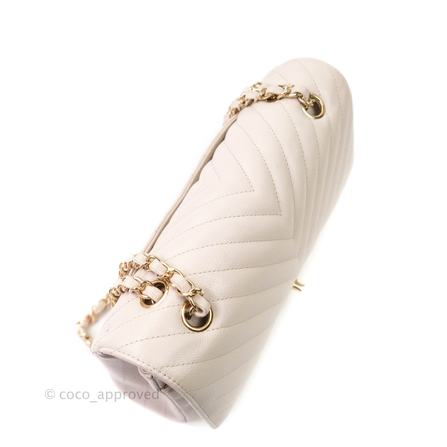 Chanel Classic M/L Medium Double Flap Chevron Ivory Caviar Gold Hardware