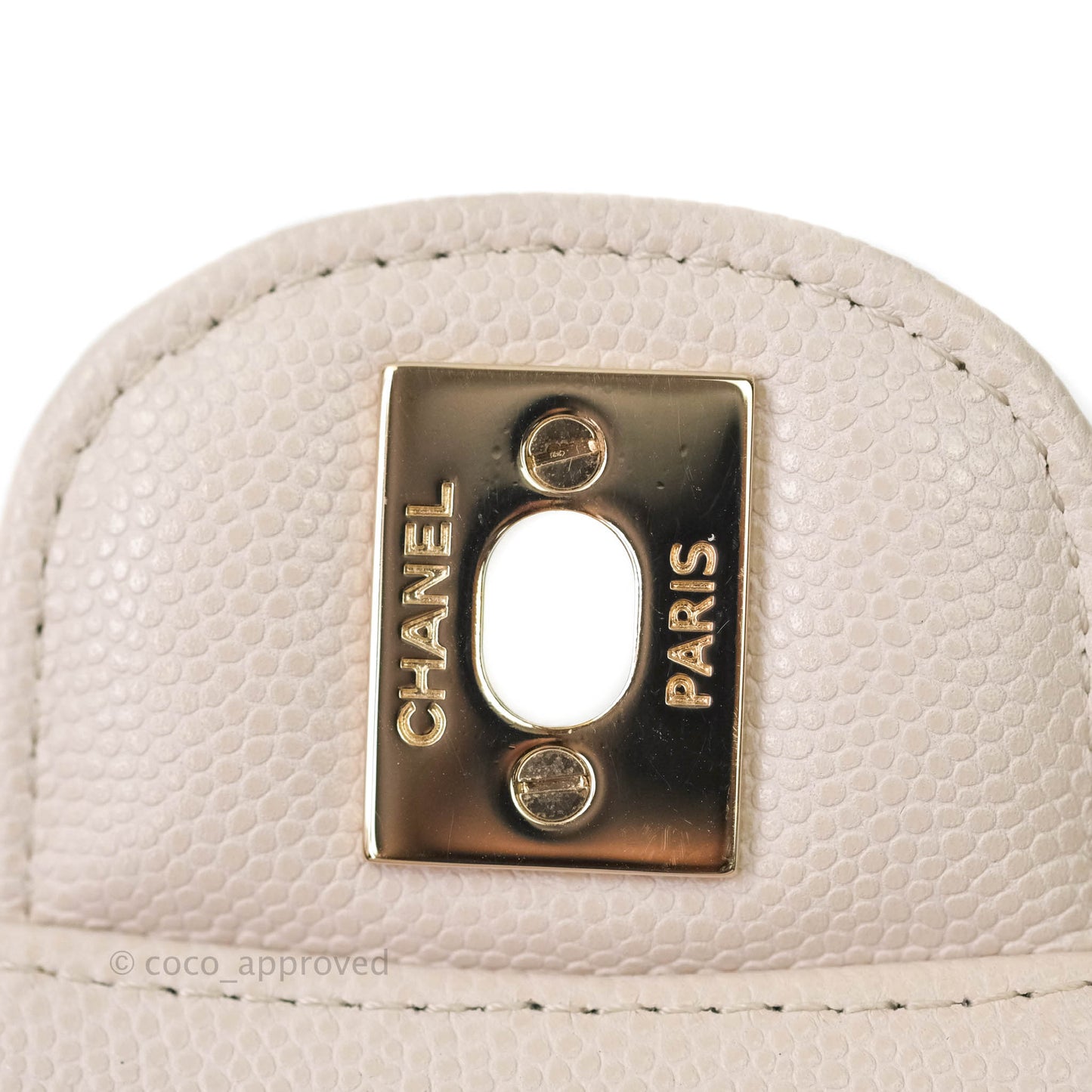 Chanel Classic M/L Medium Double Flap Chevron Ivory Caviar Gold Hardware