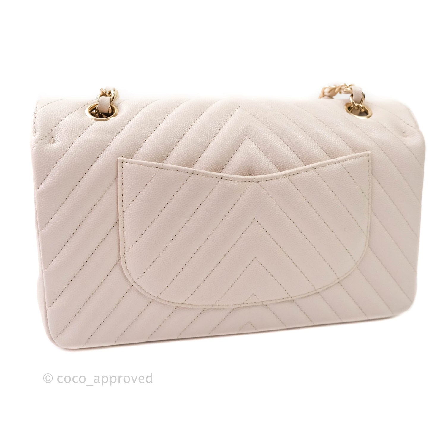 Chanel Classic M/L Medium Double Flap Chevron Ivory Caviar Gold Hardware