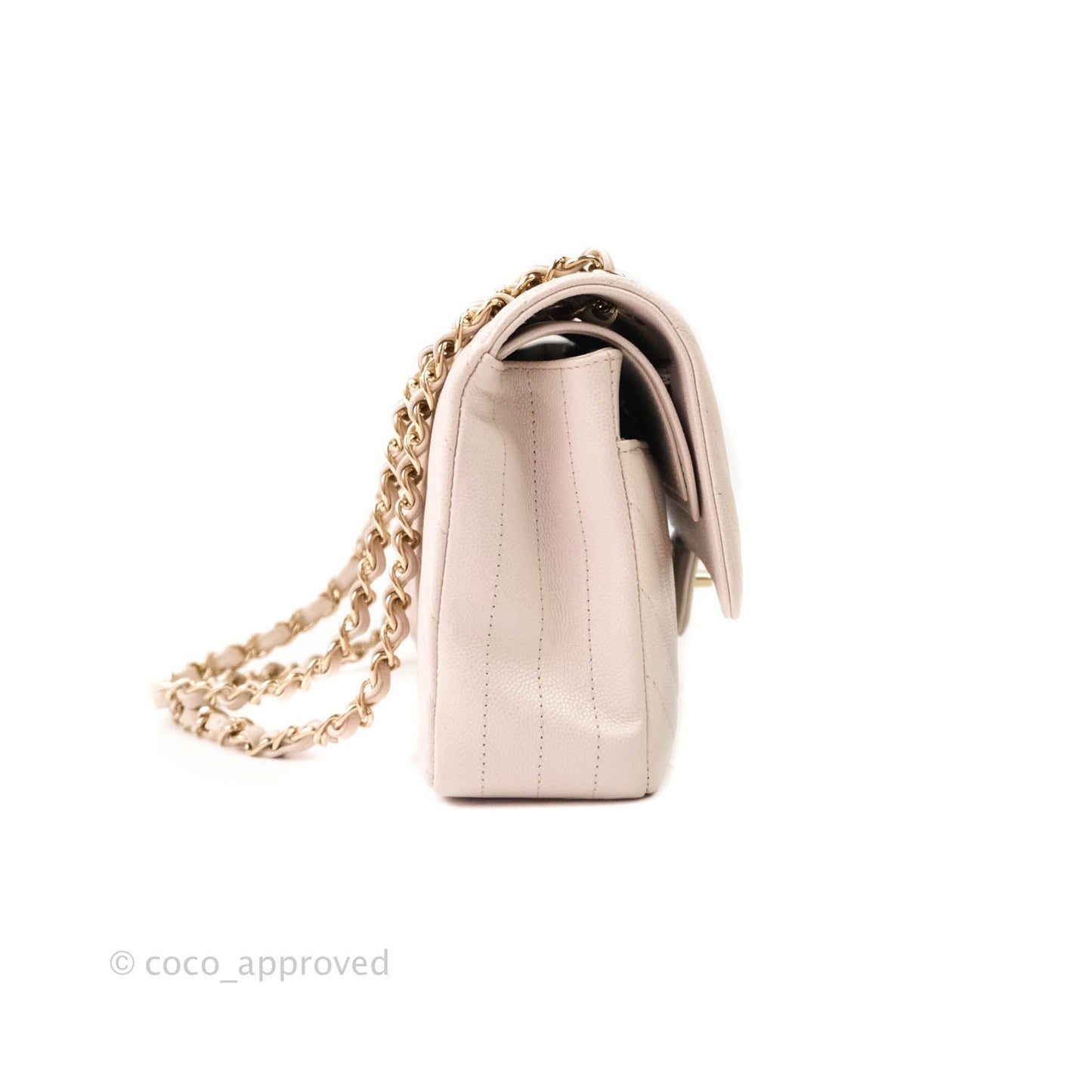Chanel Classic M/L Medium Double Flap Chevron Ivory Caviar Gold Hardware