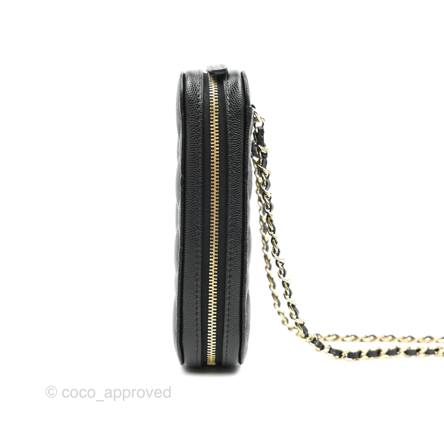Chanel Quilted WOC Phone Holder Black Caviar Gold Hardware