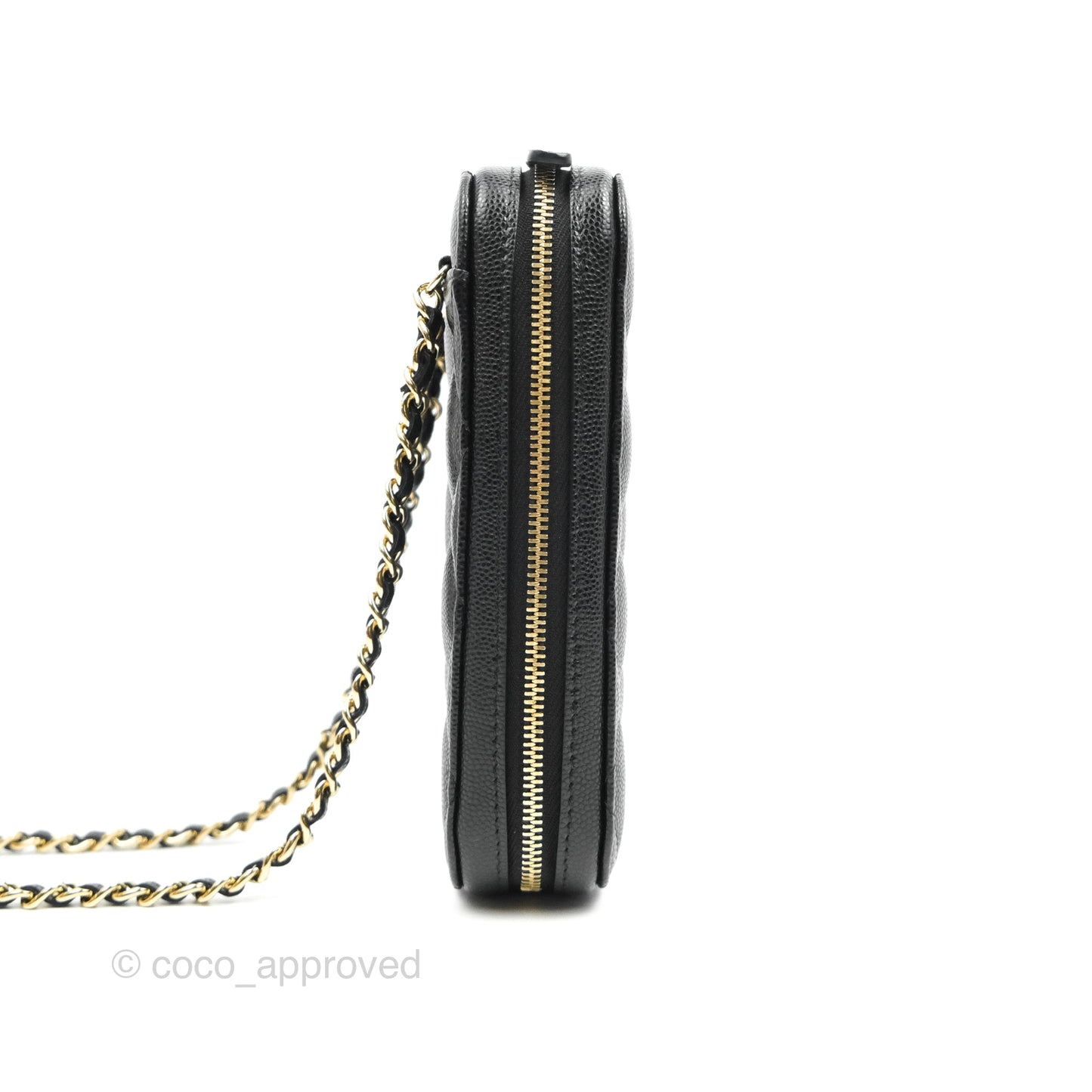 Chanel Quilted WOC Phone Holder Black Caviar Gold Hardware