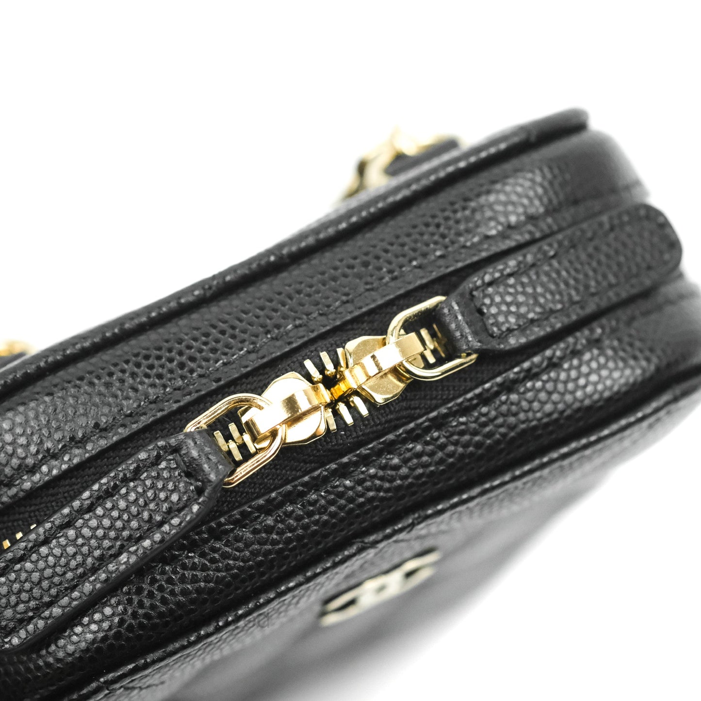 Chanel Quilted WOC Phone Holder Black Caviar Gold Hardware