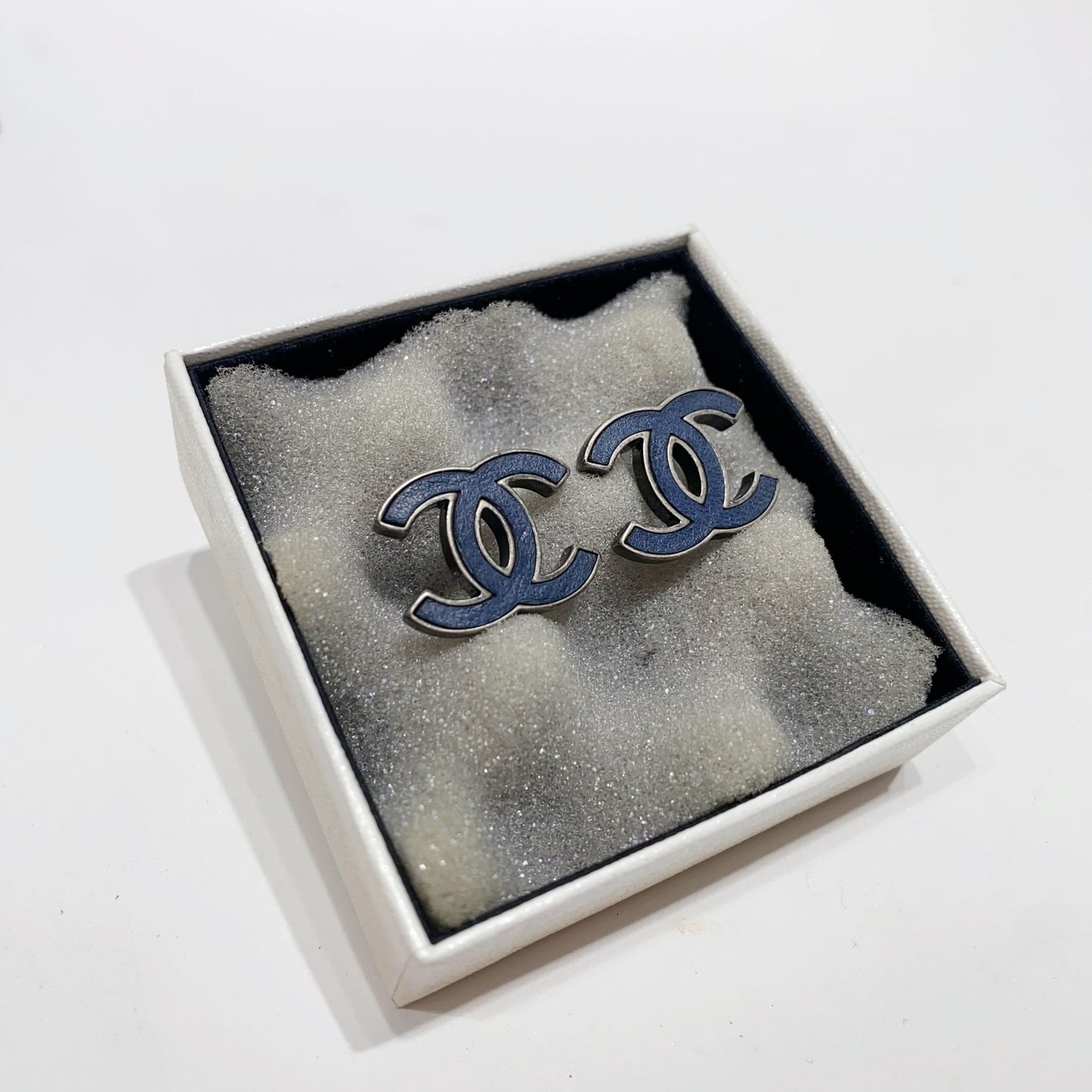 No.4153-Chanel Metal & Leather Coco Mark Earrings