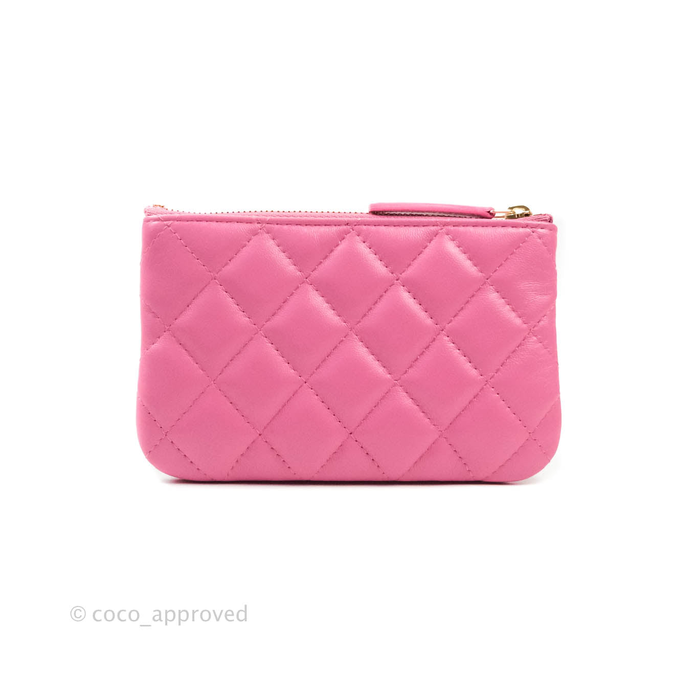 Chanel Quilted Mini O Case Pink Lambskin Gold Hardware & Rainbow Metal