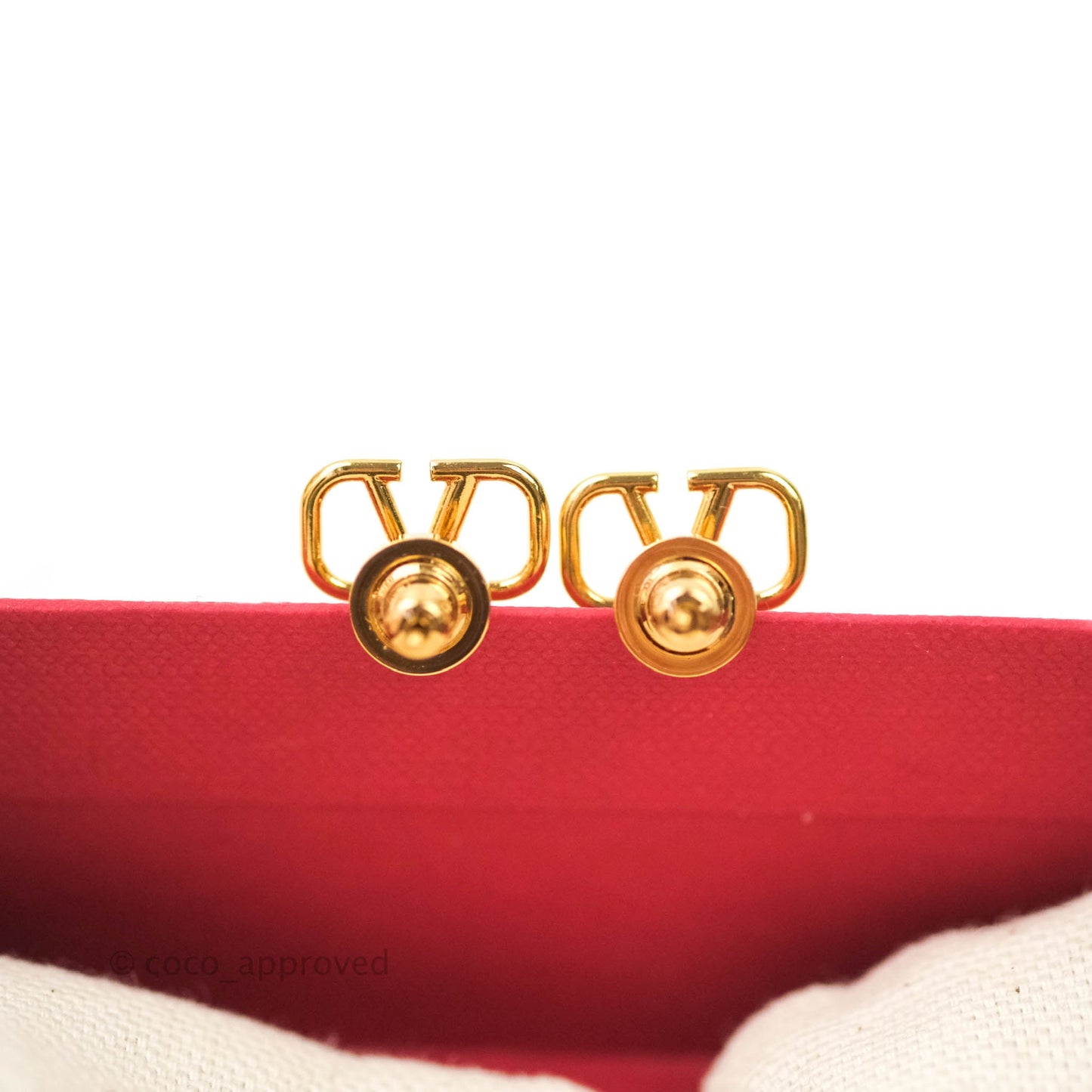 Valentino Logo Pearl Drop Earrings Gold Tone