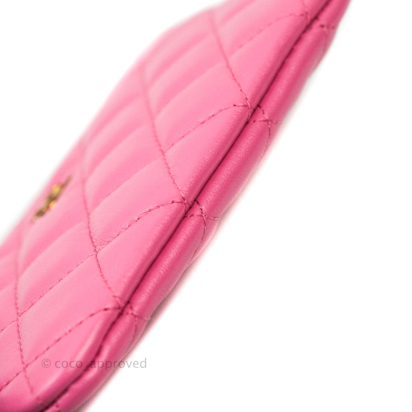 Chanel Quilted Mini O Case Pink Lambskin Gold Hardware & Rainbow Metal