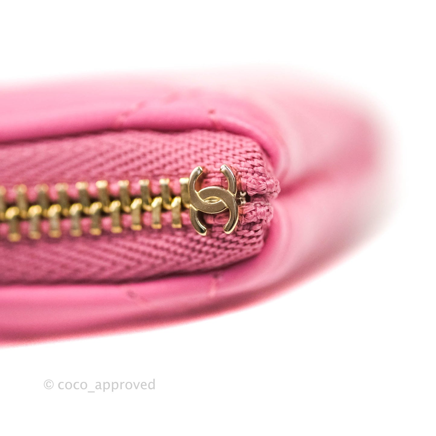Chanel Quilted Mini O Case Pink Lambskin Gold Hardware & Rainbow Metal