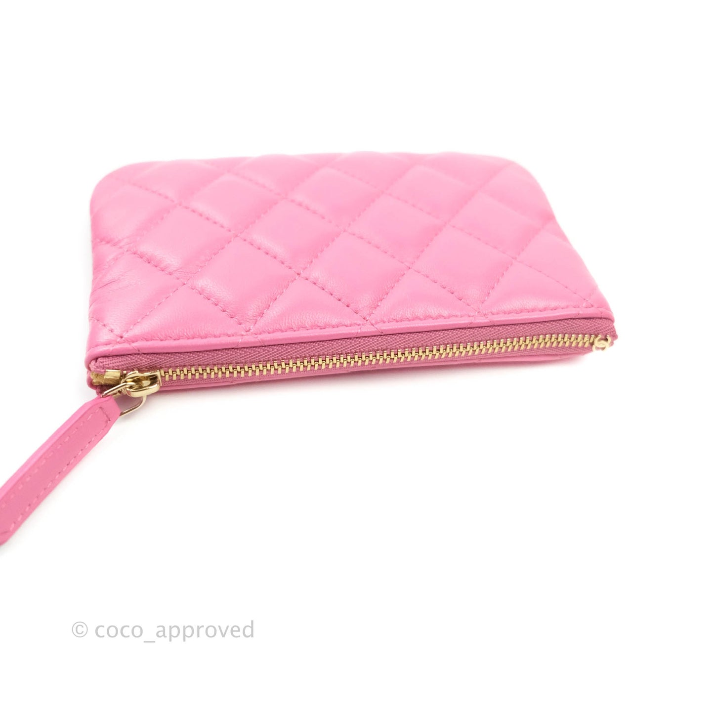 Chanel Quilted Mini O Case Pink Lambskin Gold Hardware & Rainbow Metal