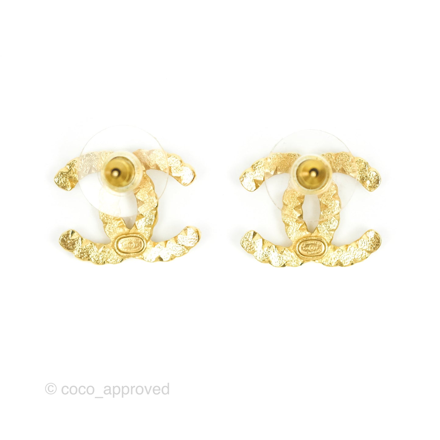 Chanel CC Pearl Crystal Earrings Gold Tone 21V