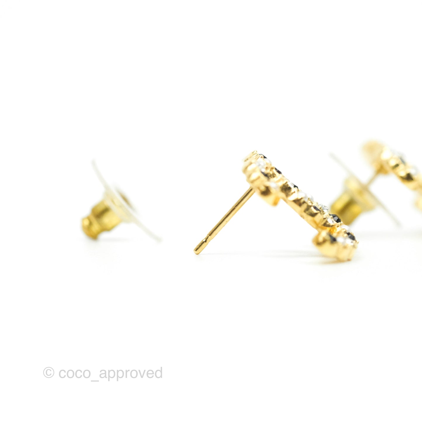 Chanel CC Pearl Crystal Earrings Gold Tone 21V