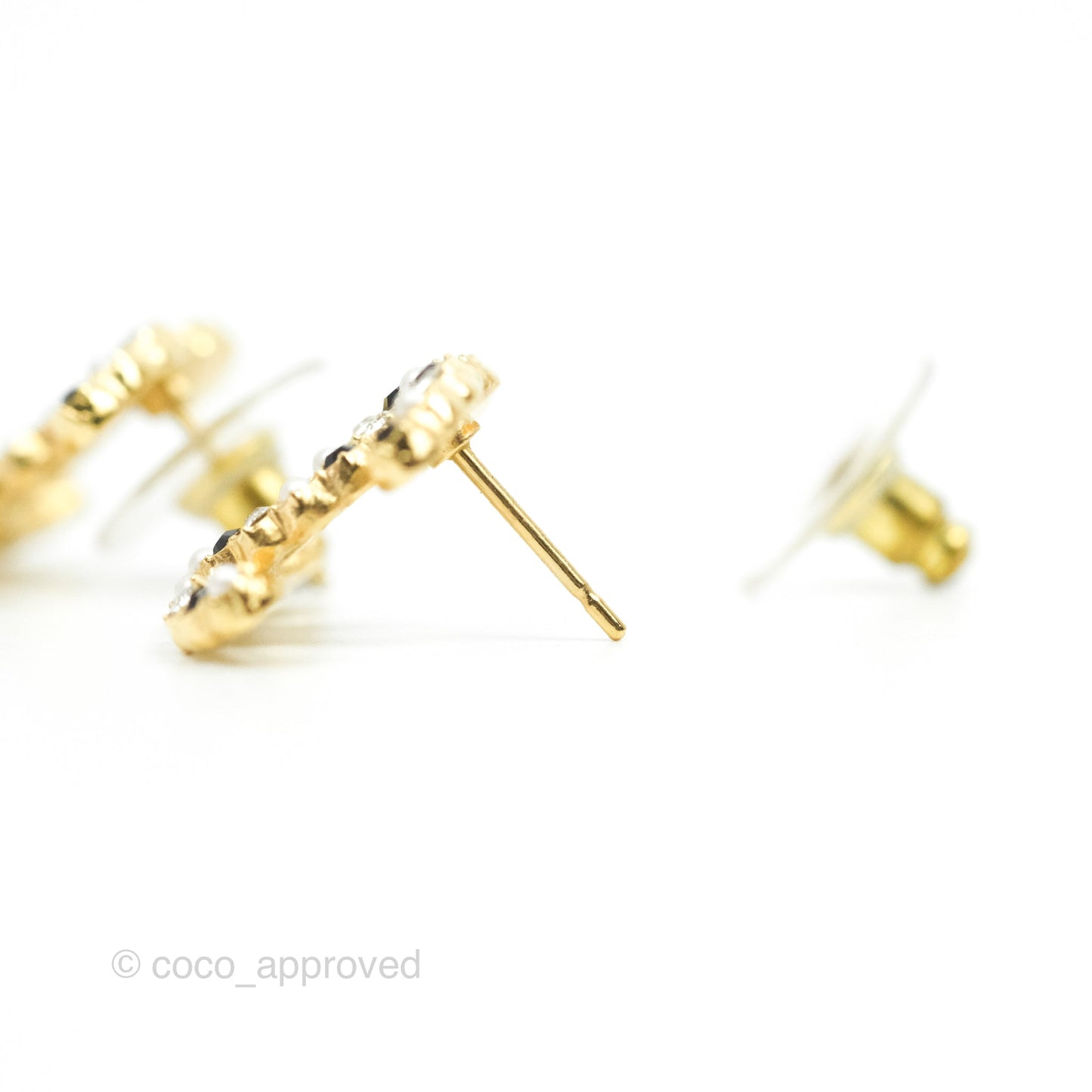 Chanel CC Pearl Crystal Earrings Gold Tone 21V