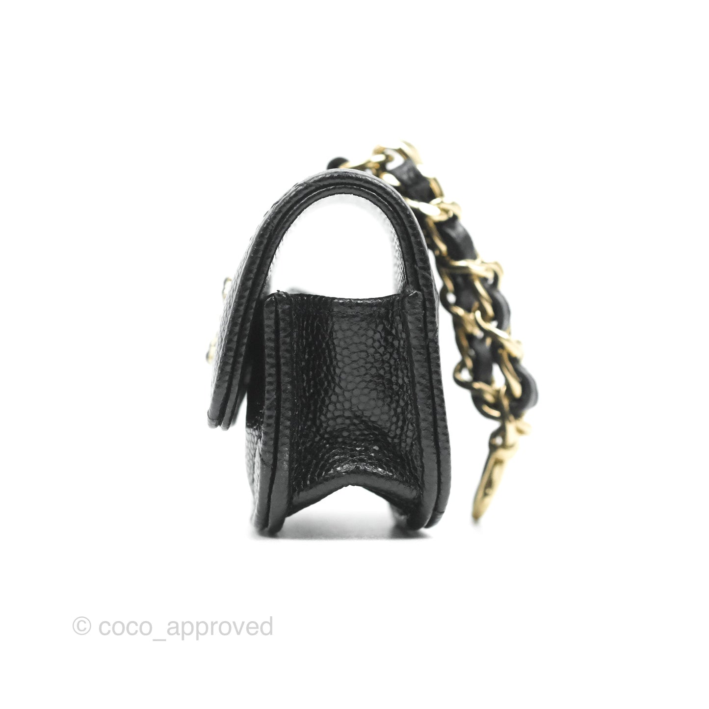 Chanel Quilted Black Caviar Airpods Case Gold Hardware