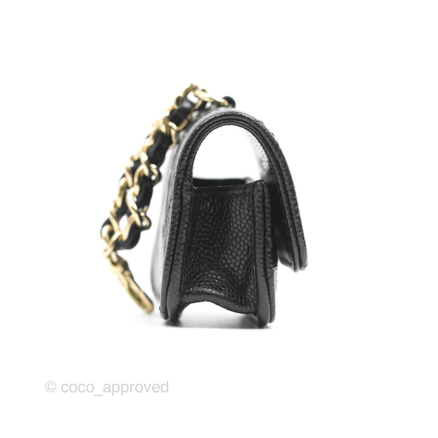 Chanel Quilted Black Caviar Airpods Case Gold Hardware