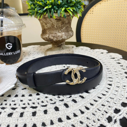 No.4166-Chanel Metal & Crystal Coco Mark Buckle Belt
