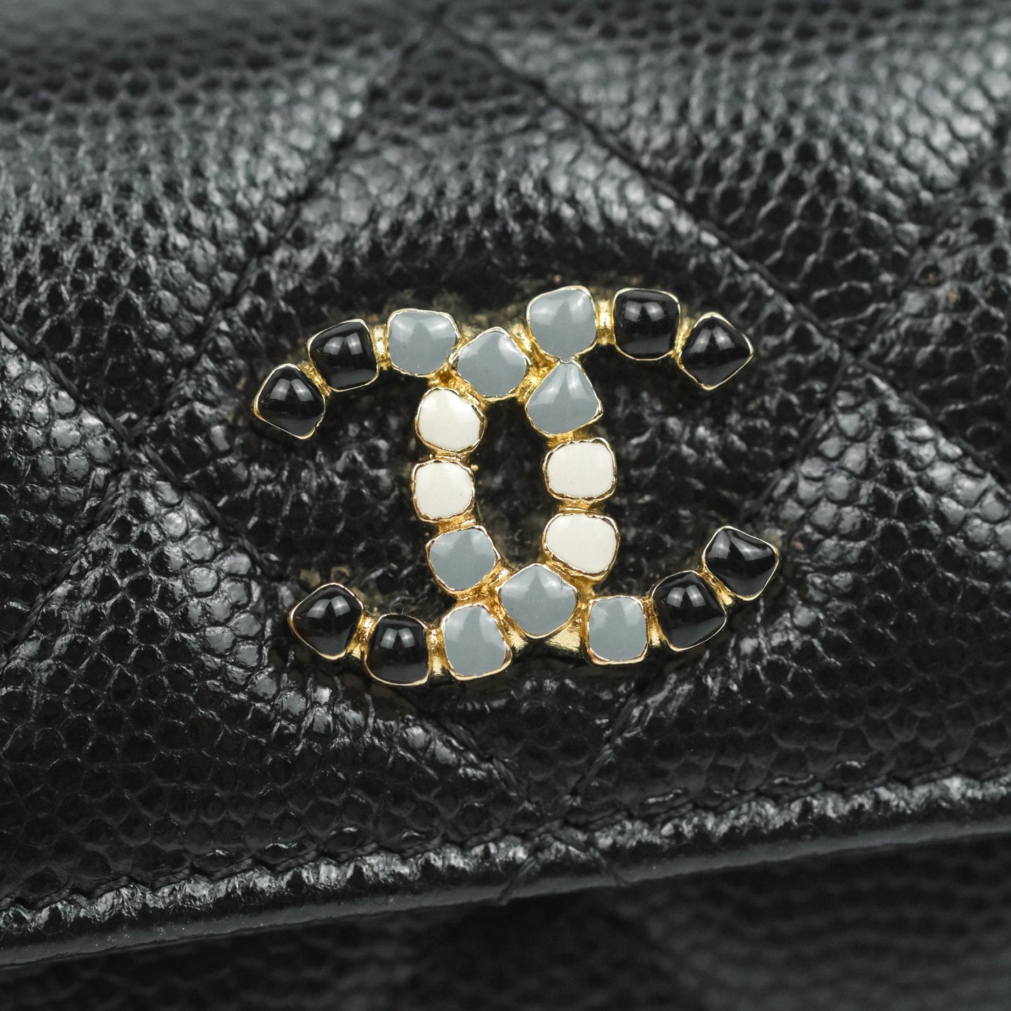 Chanel Quilted Black Caviar Airpods Case Gold Hardware