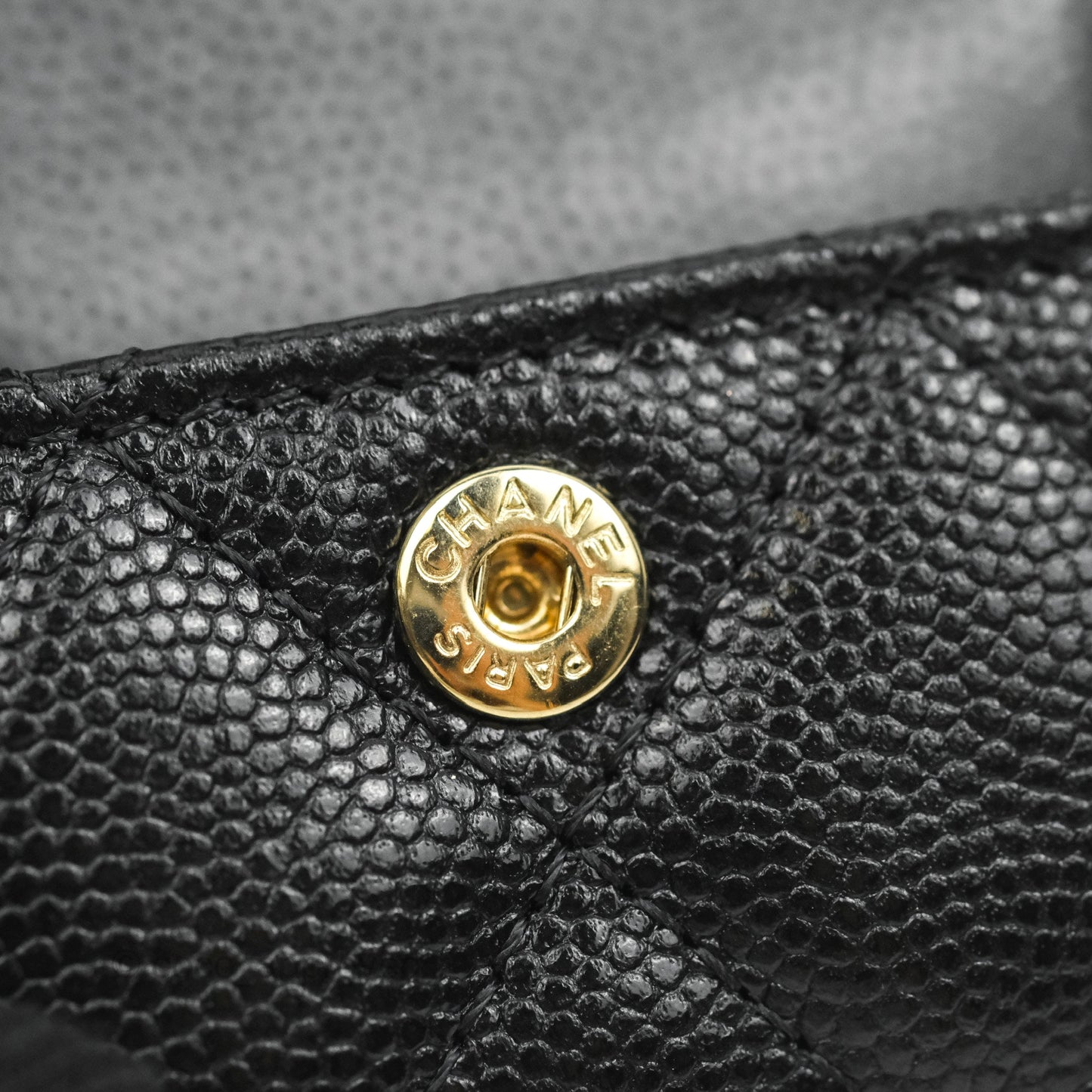 Chanel Quilted Black Caviar Airpods Case Gold Hardware