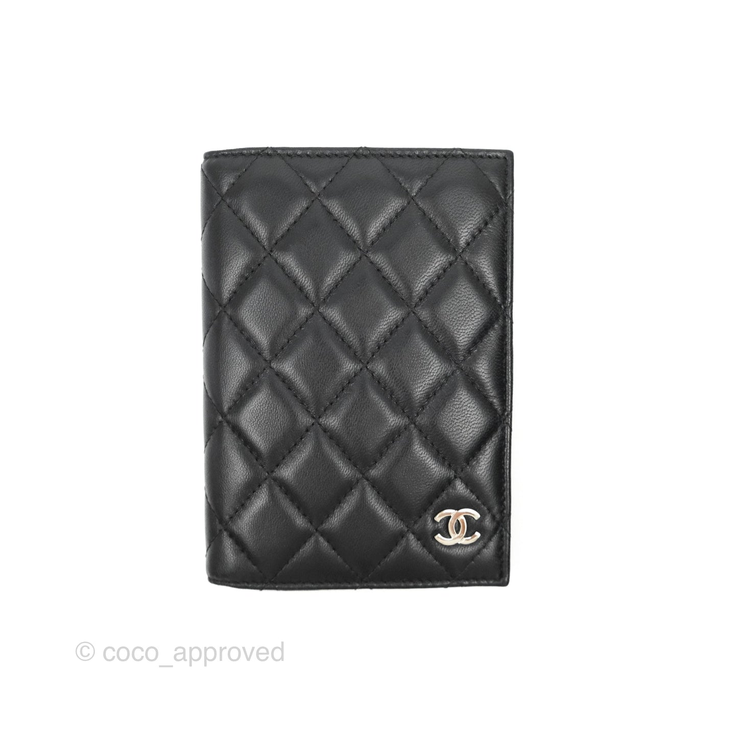 Chanel Classic Quilted Passport Holder Black Lambskin Silver Hardware 19C