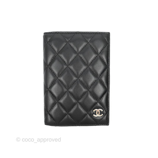Chanel Classic Quilted Passport Holder Black Lambskin Silver Hardware 19C