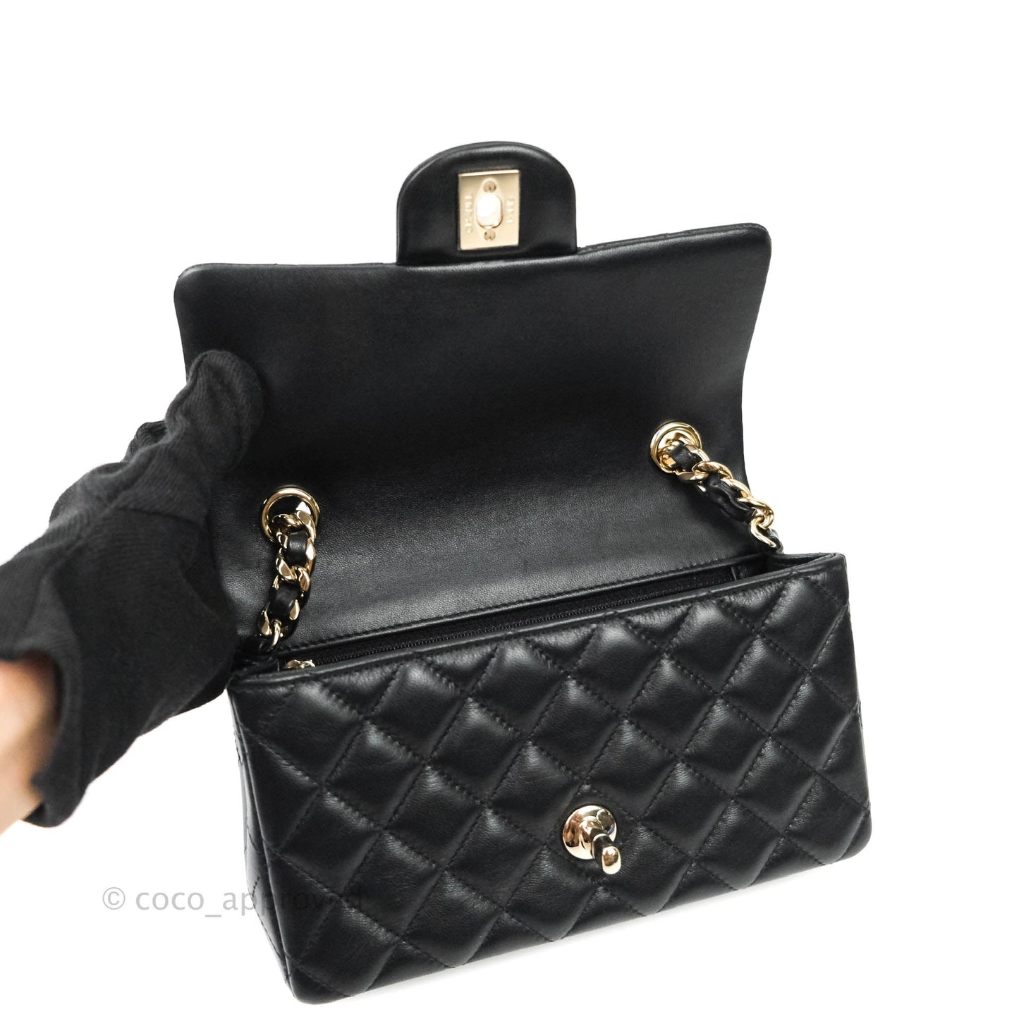 Chanel Quilted Mini Rectangular Lambskin Black Flap With Charms Gold Hardware 21C