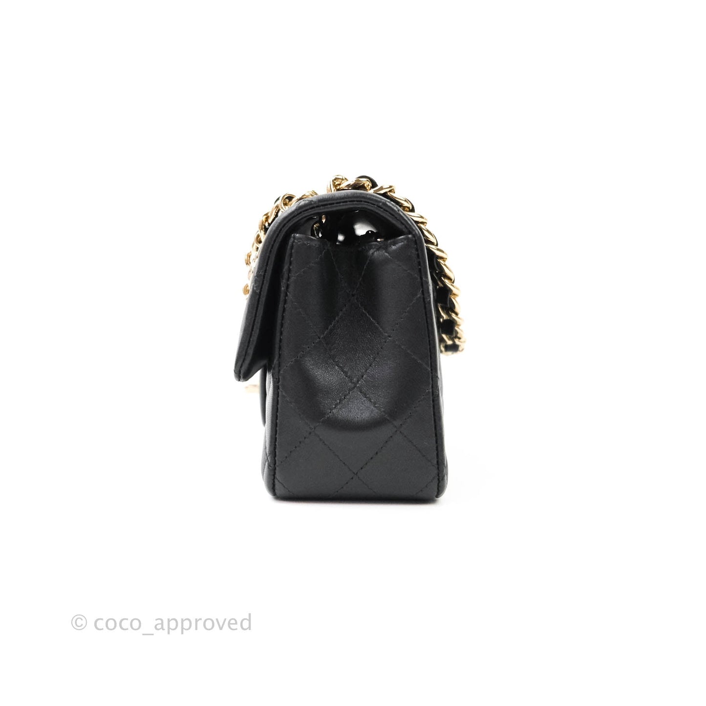 Chanel Quilted Mini Rectangular Lambskin Black Flap With Charms Gold Hardware 21C