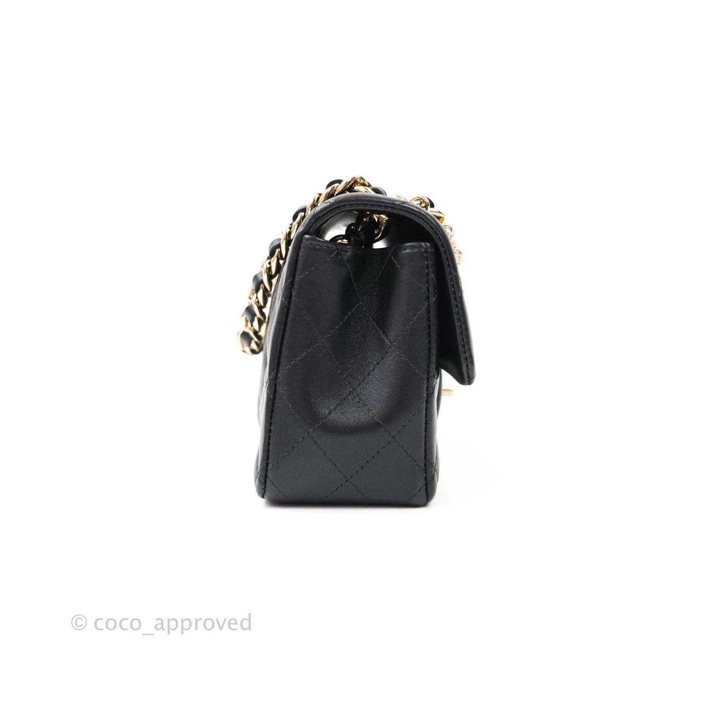 Chanel Quilted Mini Rectangular Lambskin Black Flap With Charms Gold Hardware 21C