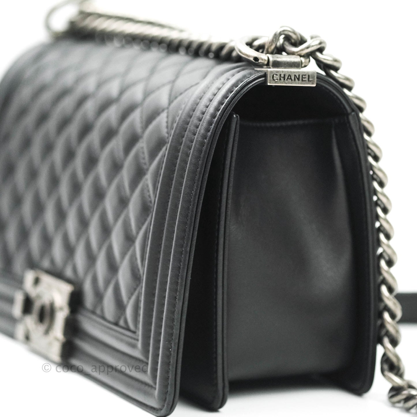 Chanel Quilted Medium Boy Bag Black Calfskin Ruthenium Hardware