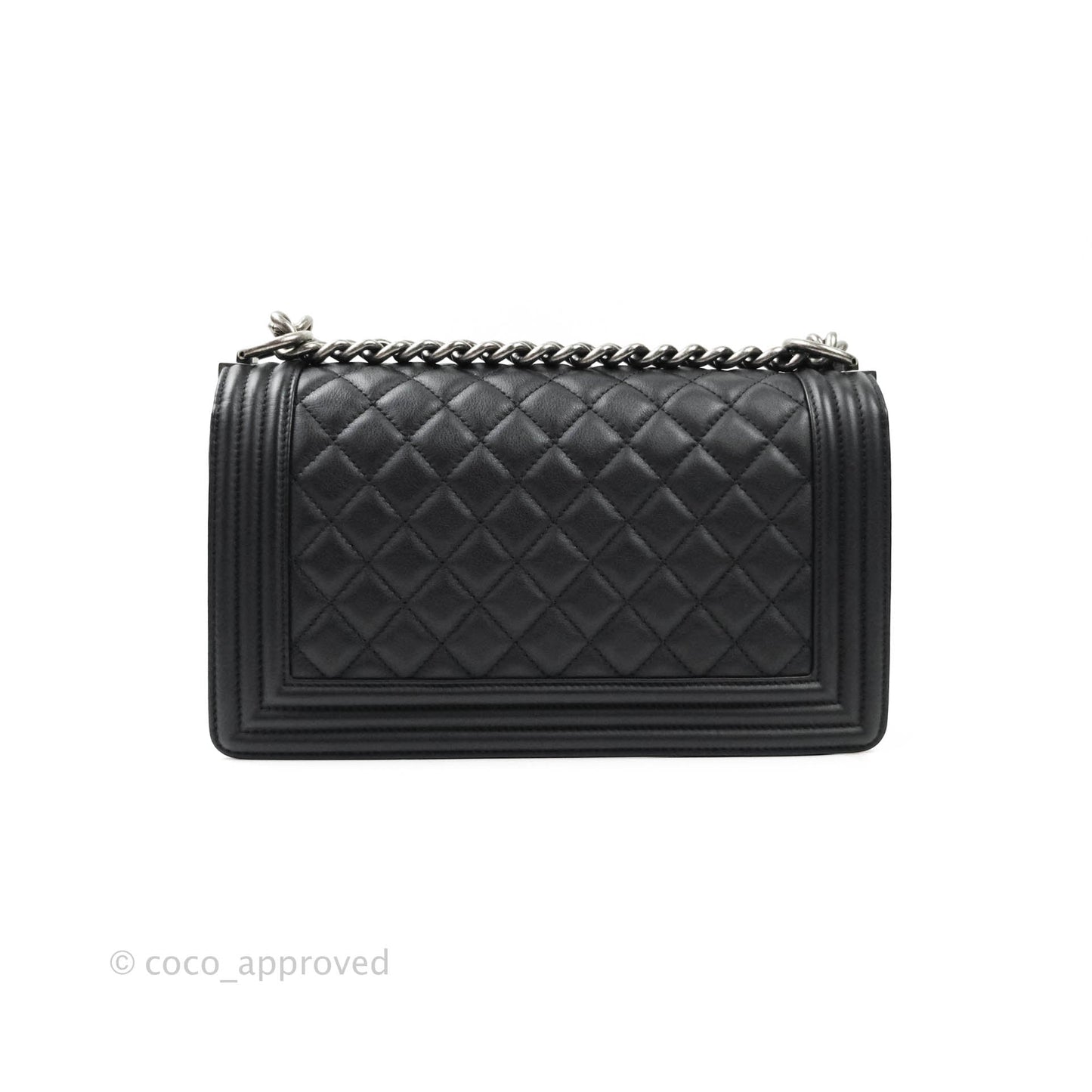 Chanel Quilted Medium Boy Bag Black Calfskin Ruthenium Hardware
