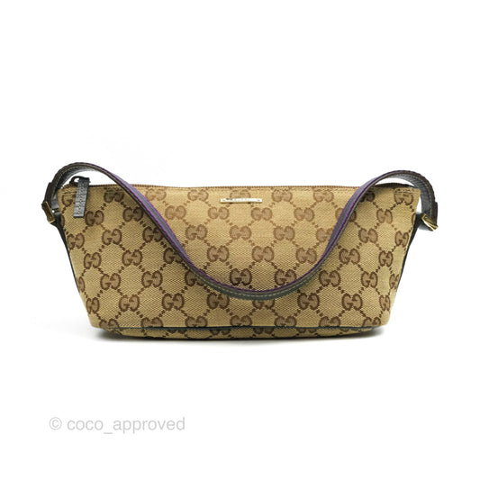 Gucci Vintage GG Canvas Green Leather Boat Pochette