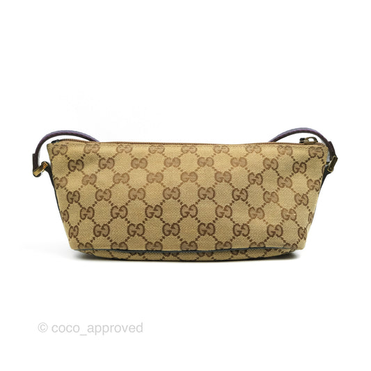 Gucci Vintage GG Canvas Green Leather Boat Pochette