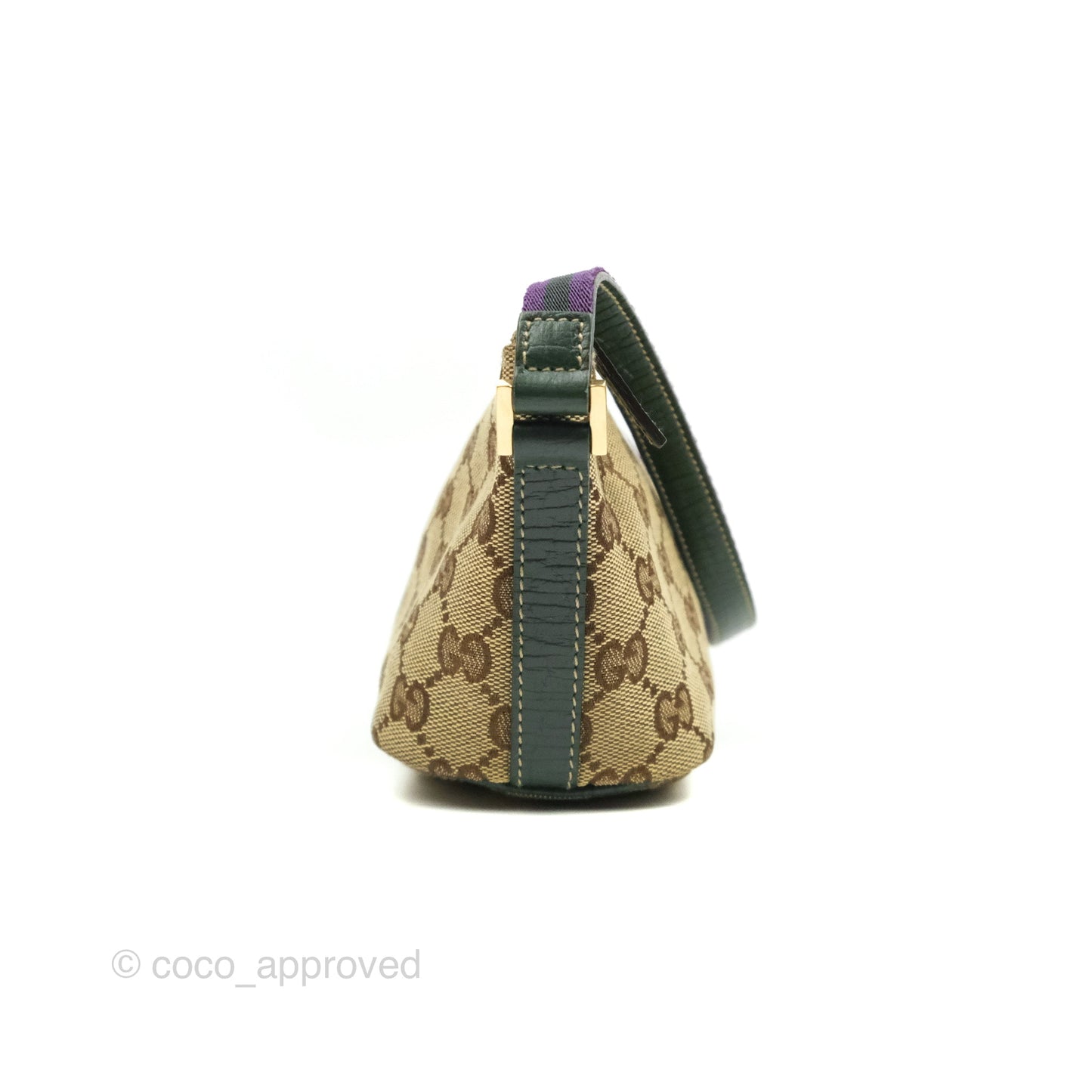 Gucci Vintage GG Canvas Green Leather Boat Pochette