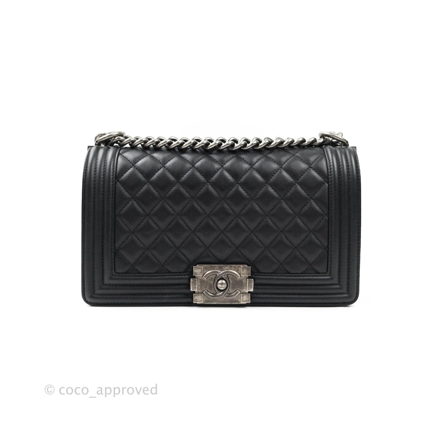 Chanel Quilted Medium Boy Bag Black Calfskin Ruthenium Hardware