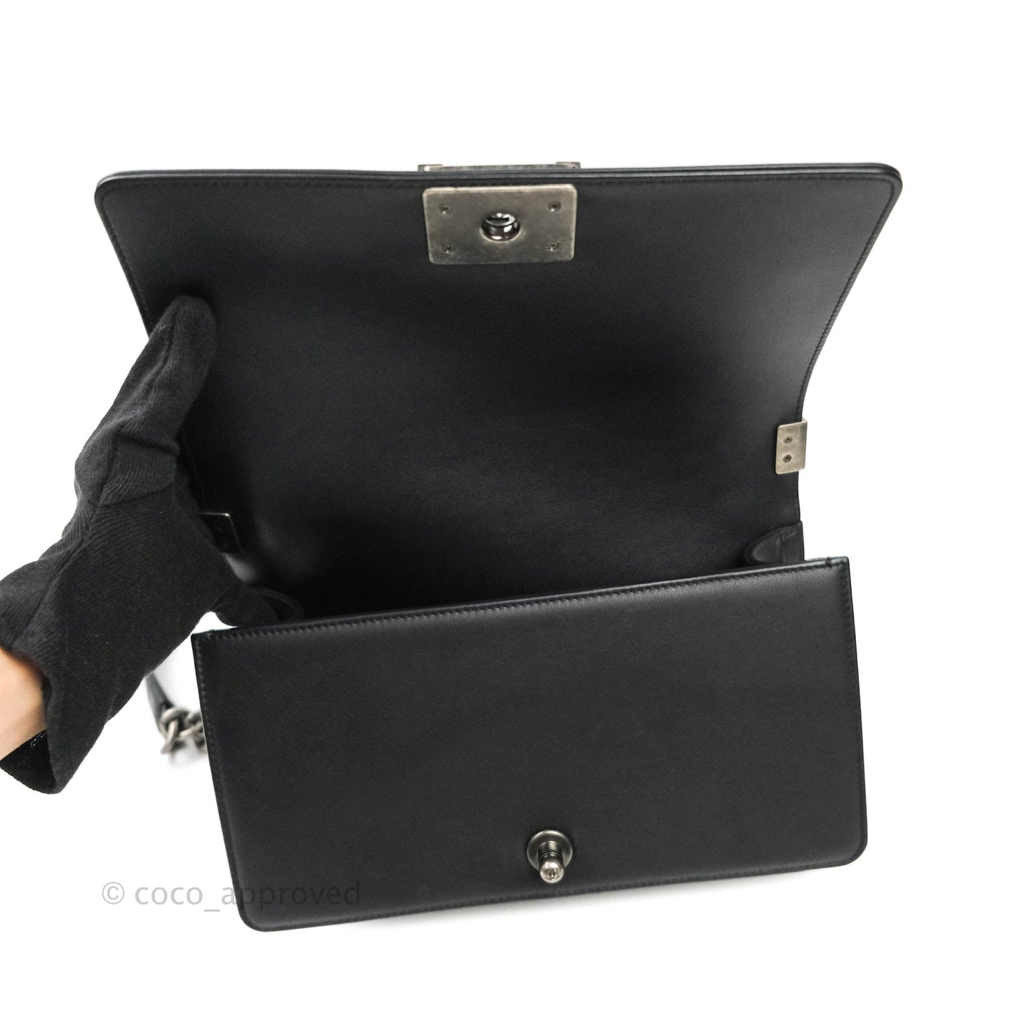 Chanel Quilted Medium Boy Bag Black Calfskin Ruthenium Hardware