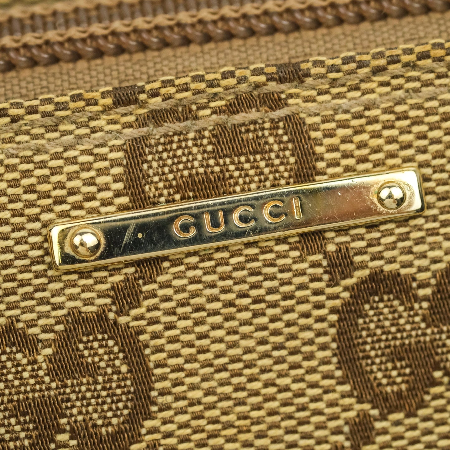 Gucci Vintage GG Canvas Green Leather Boat Pochette