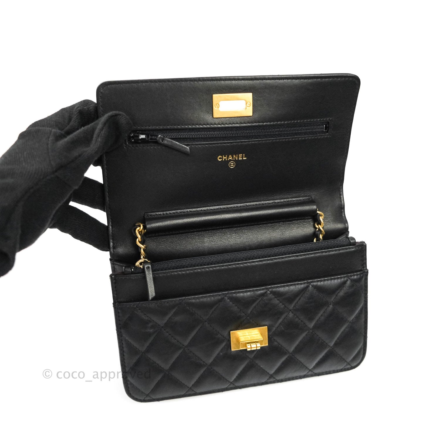 Chanel Aged Calfskin Quilted Reissue Wallet On Chain WOC Black Gold Hardware