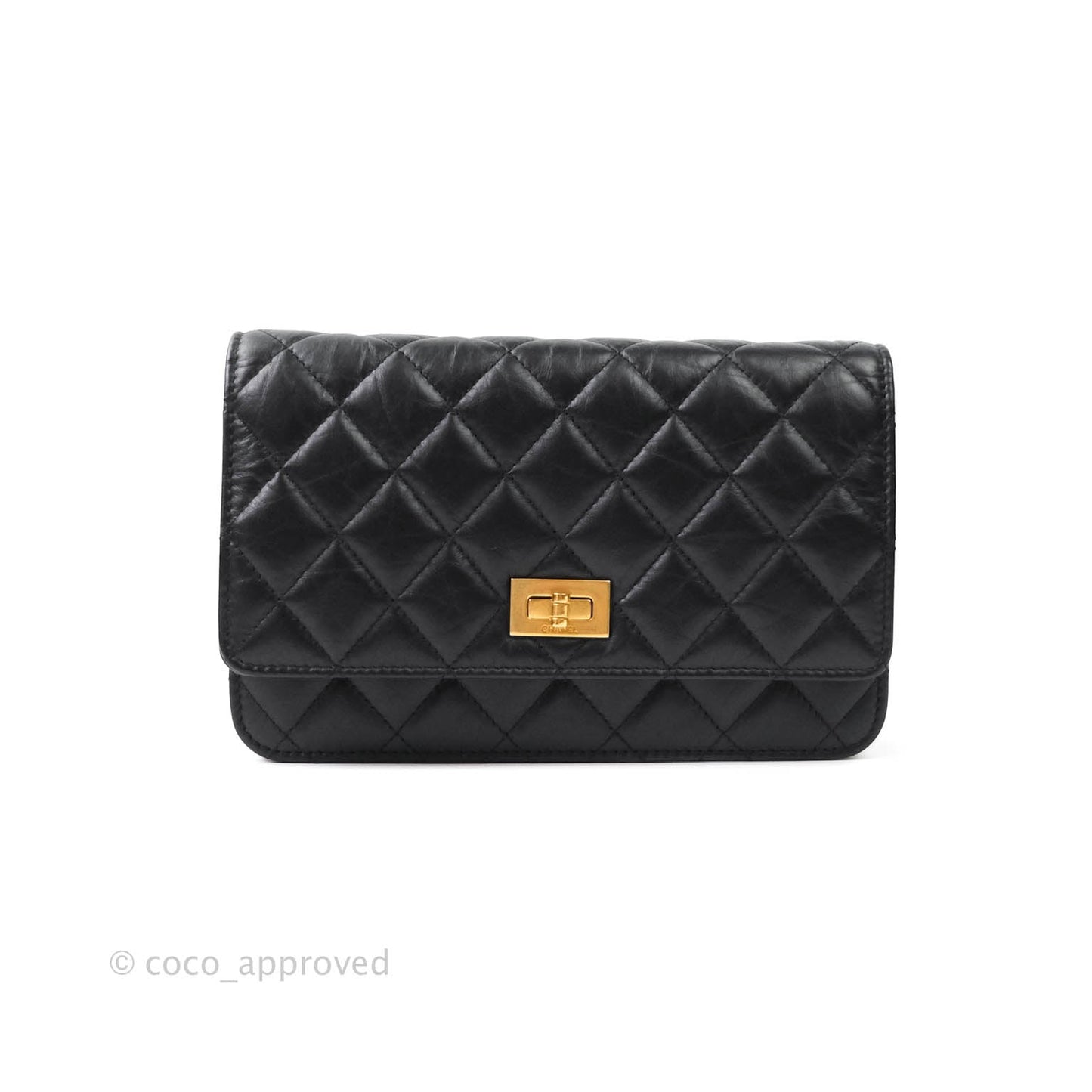 Chanel Aged Calfskin Quilted Reissue Wallet On Chain WOC Black Gold Hardware