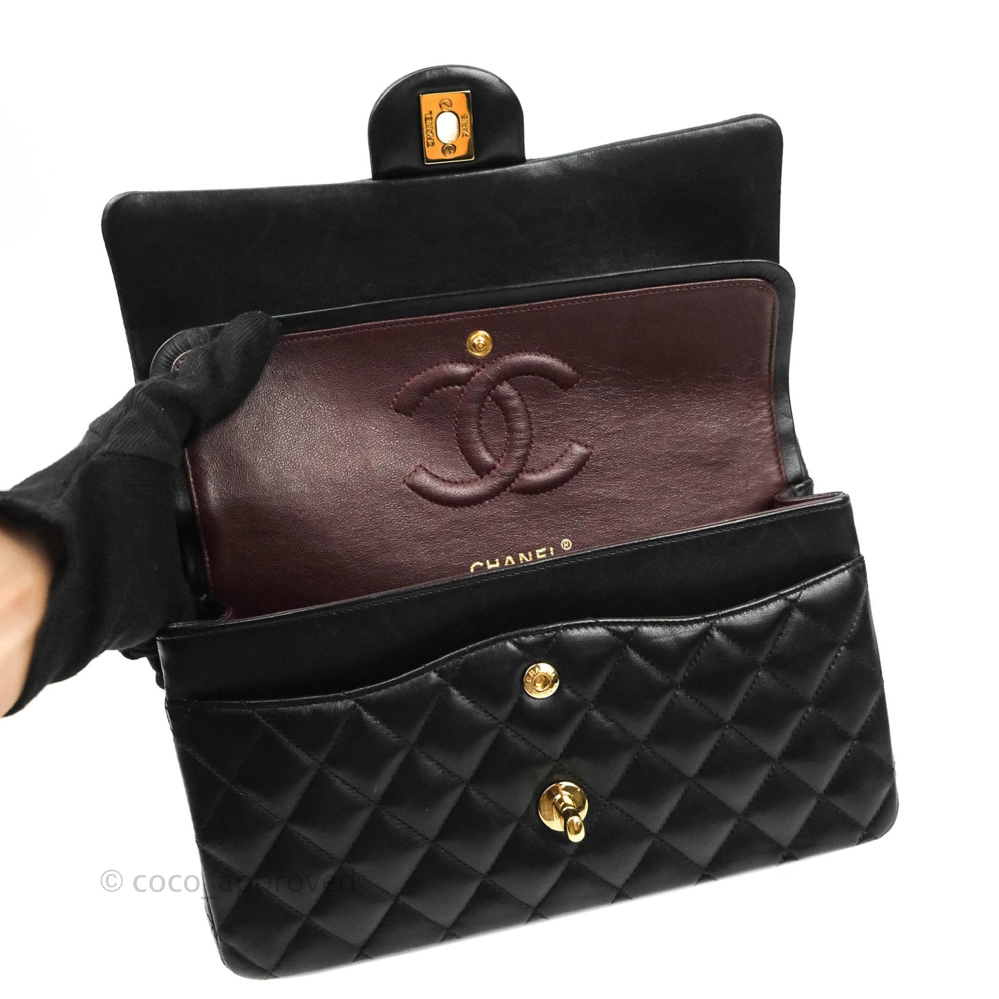 Chanel Classic M/L Medium Double Flap Black Lambskin Gold Hardware