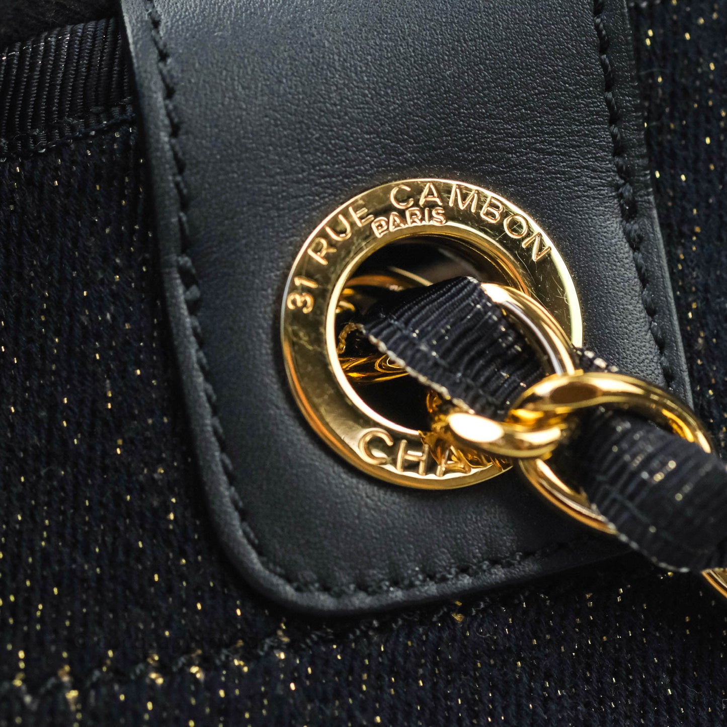 Chanel Large Deauville Navy Glitter Canvas Gold Hardware