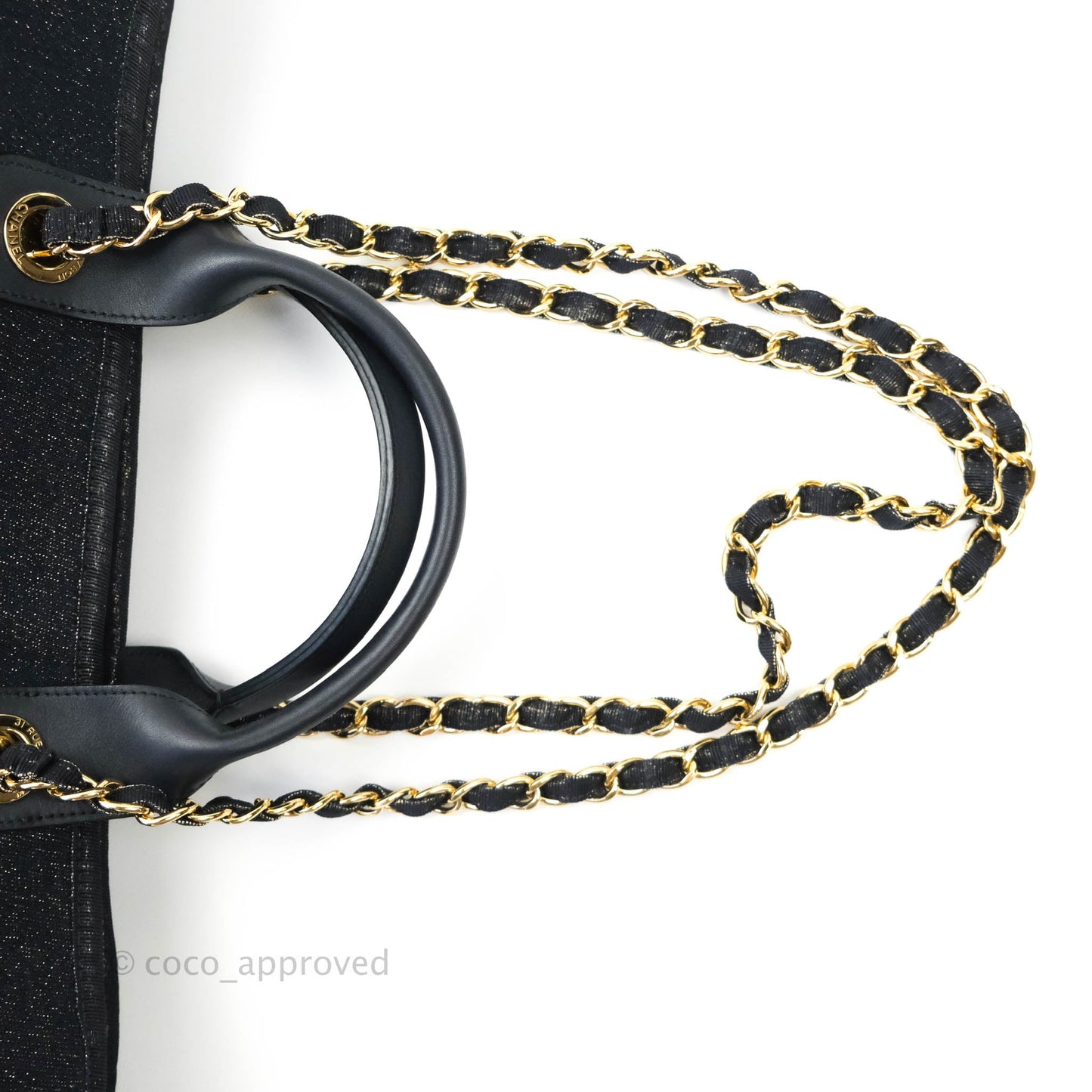 Chanel Large Deauville Navy Glitter Canvas Gold Hardware