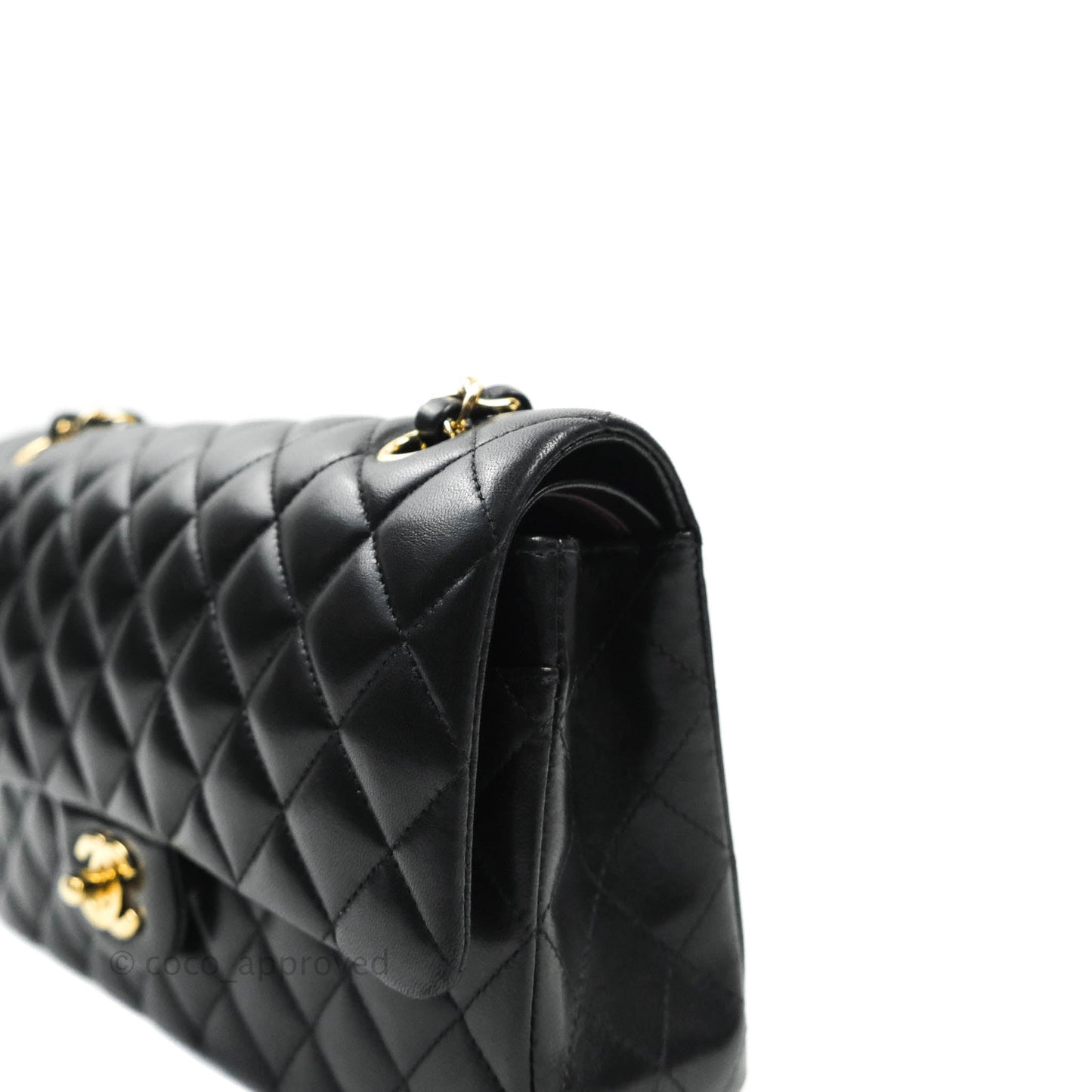 Chanel Classic M/L Medium Double Flap Black Lambskin Gold Hardware