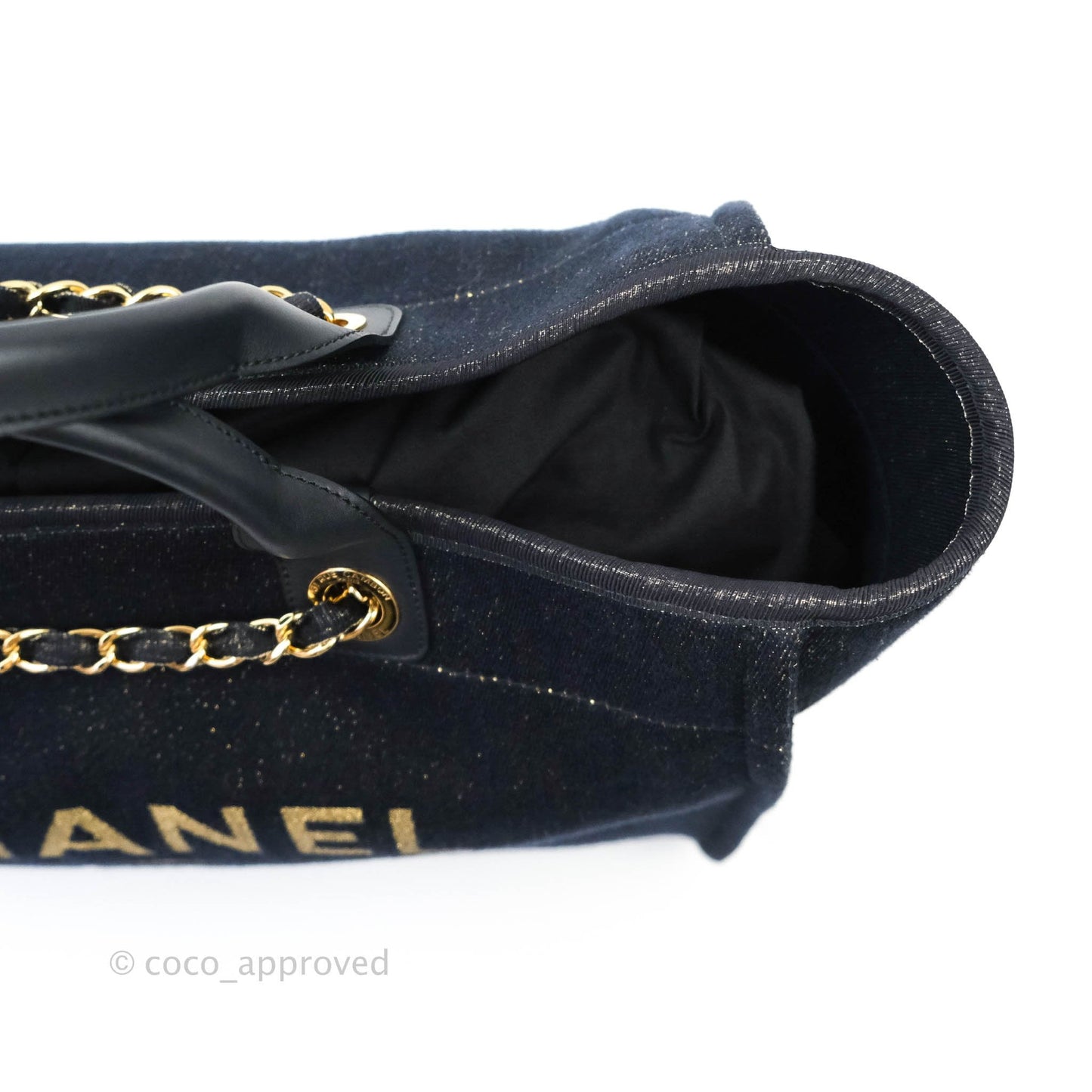Chanel Large Deauville Navy Glitter Canvas Gold Hardware