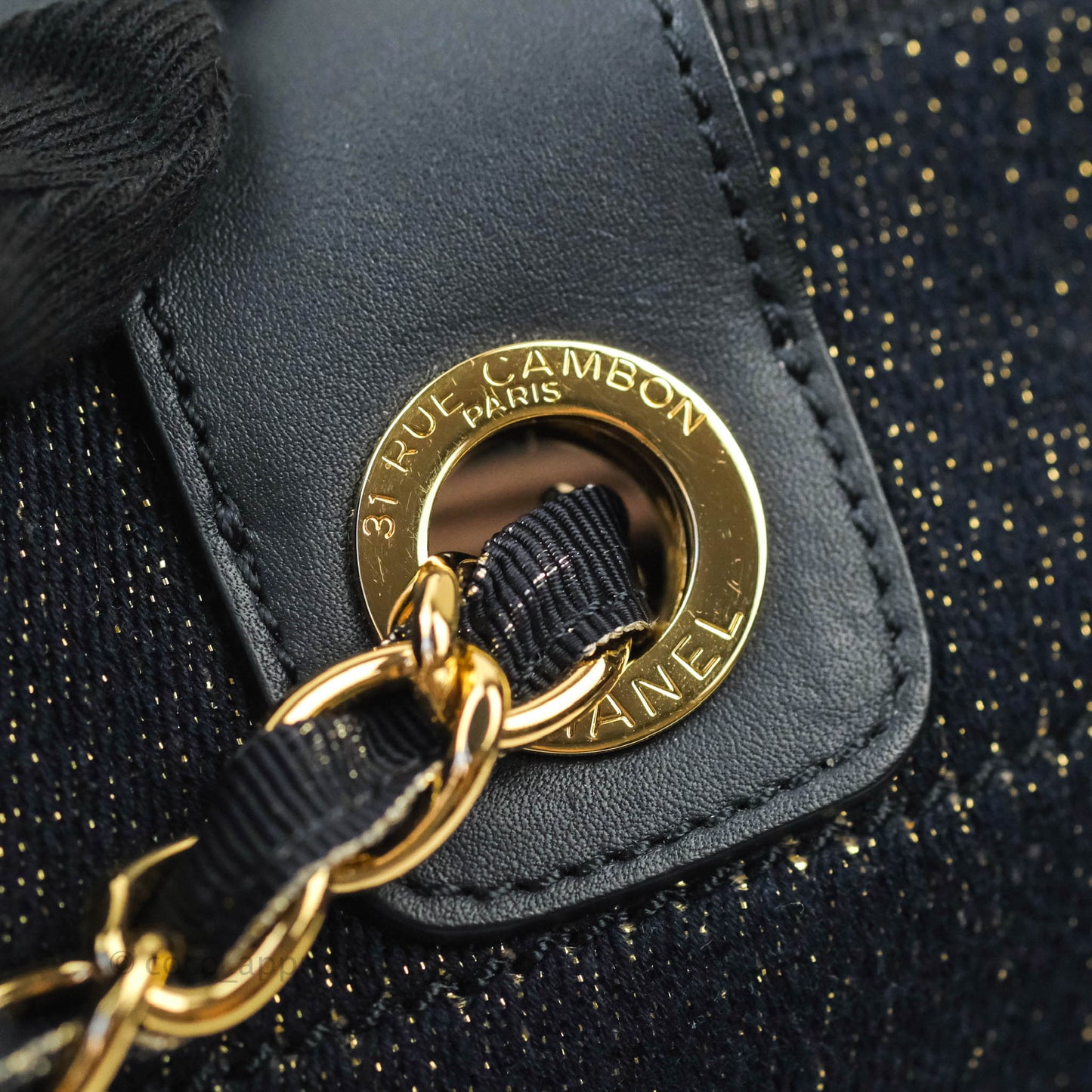 Chanel Large Deauville Navy Glitter Canvas Gold Hardware