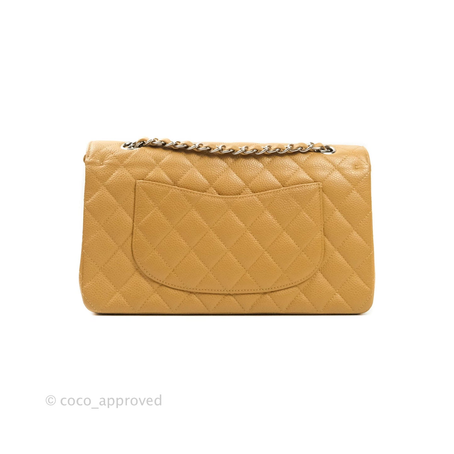 Chanel Caviar Quilted M/L Medium Double Flap Dark Beige Silver Hardware