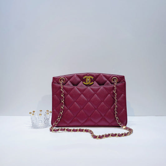 No.3719-Chanel Vintage Caviar TurnLock Shoulder Bag