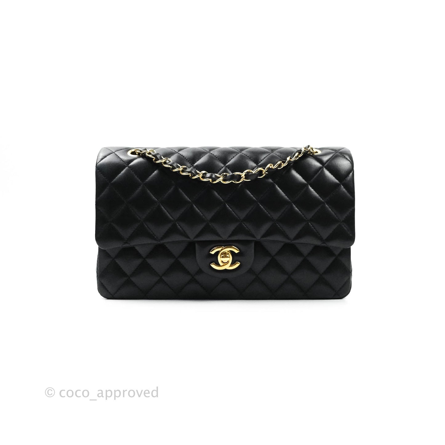 Chanel Classic M/L Medium Double Flap Black Lambskin Gold Hardware