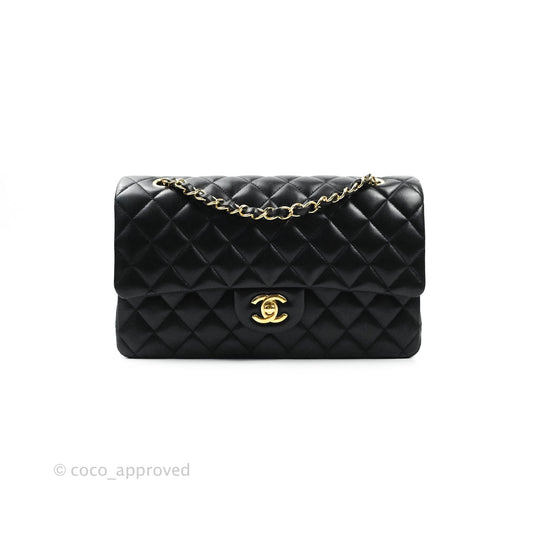 Chanel Classic M/L Medium Double Flap Black Lambskin Gold Hardware