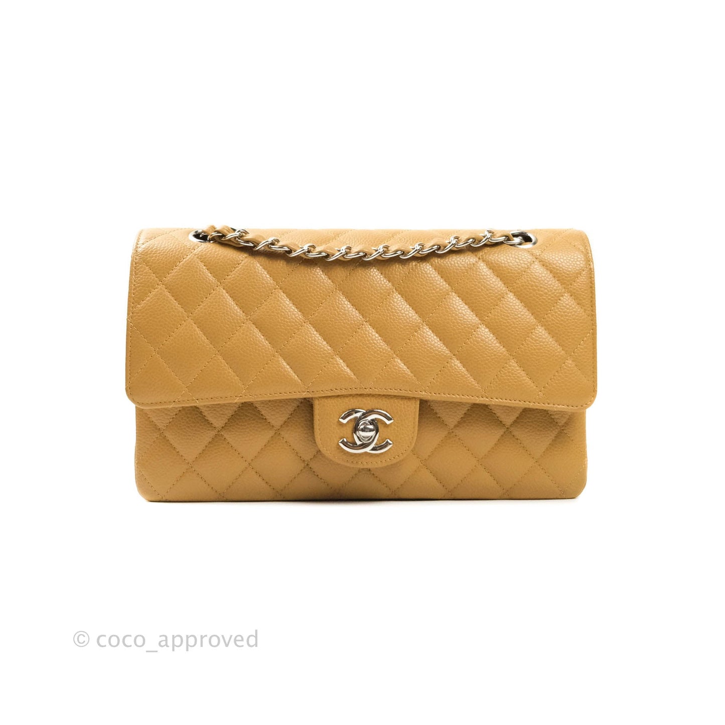 Chanel Caviar Quilted M/L Medium Double Flap Dark Beige Silver Hardware