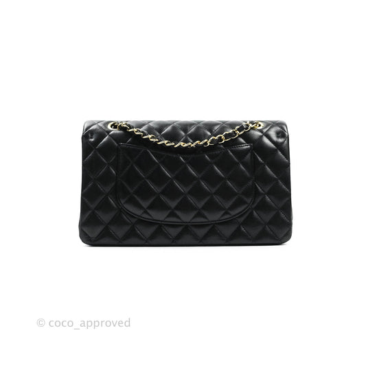 Chanel Classic M/L Medium Double Flap Black Lambskin Gold Hardware